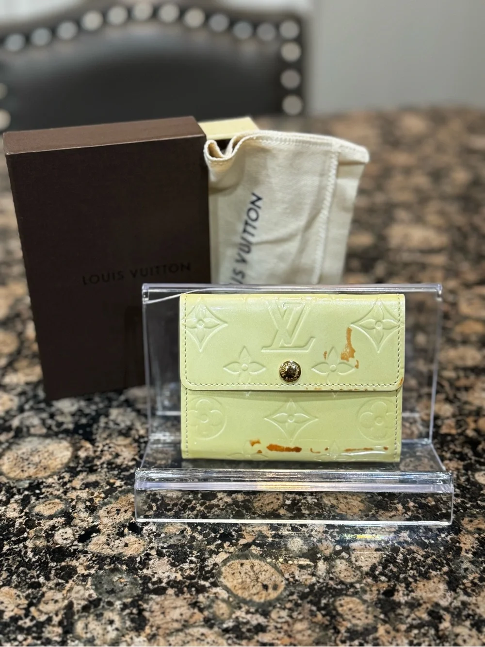 Louis Vuitton Pale Yellow Vernis Compact Flap Wallet